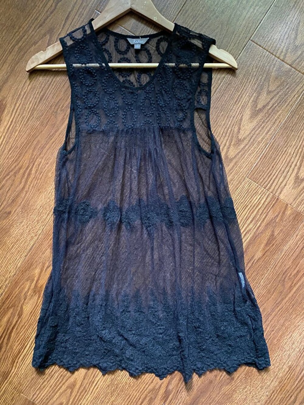 VTG 2010 Katies Australia Black Sheer Mesh Lace Whimsygoth Tunic Tank Top M